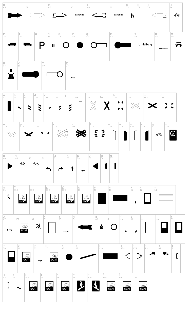 Zeichen Alt font map